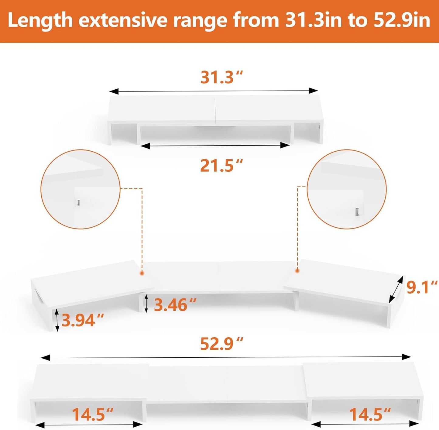 Triple Monitor Stand Riser, Extra Long Monitor Lift for 3 Monitors, Dual Monitor Stand with Length and Angle Adjustable