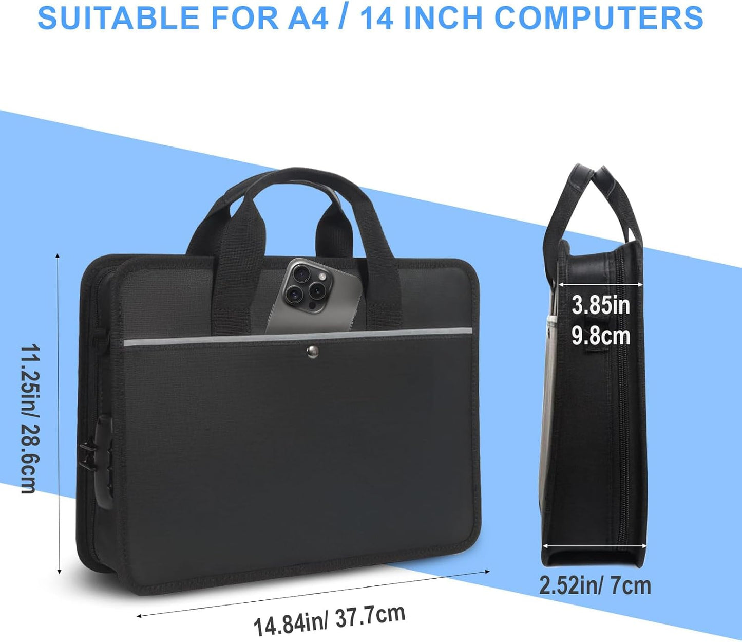 Accordion File Organizer with Lock and Shoulder Straps,Fireproof Waterproof Document Organizer Folder with Handle, Portable Large Capacity File Holder for Home Office School