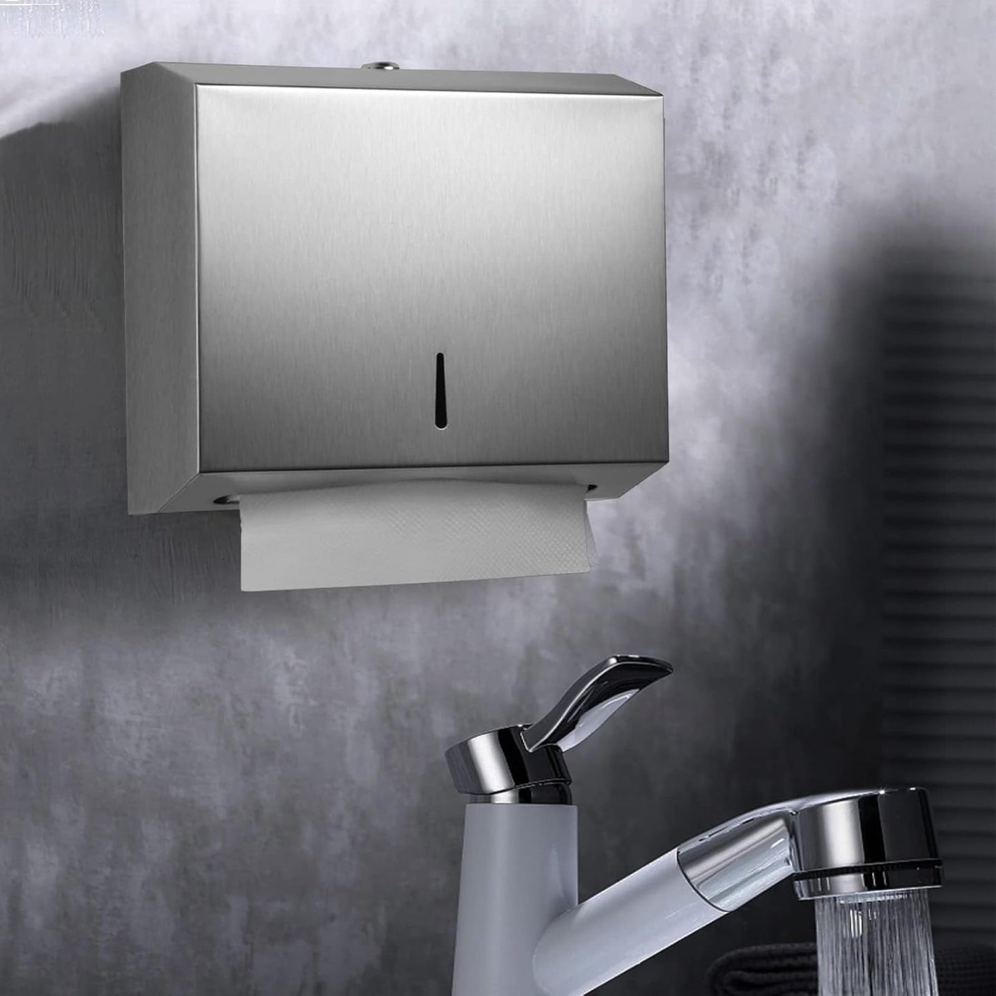 Comercial Paper Towel Dispenser Wall Mount, Stainless Steel Hand Towel Dispenser with Lock, Trifold/C Fold Paper Towel Holder for Bathroom Kitchen Office Public Places, Large Capacity Tissue Holder