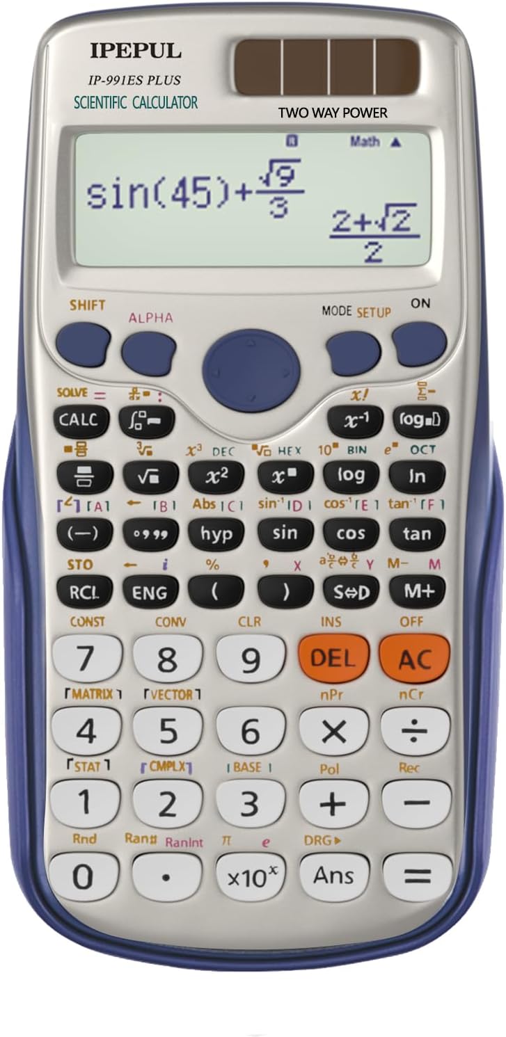 Scientific Calculators, IPepul Math Calculator with 417 Function, Solar Battery Power and 4-Line Display, School Supplies for Middle High College Students Teachers(991ES Plus)