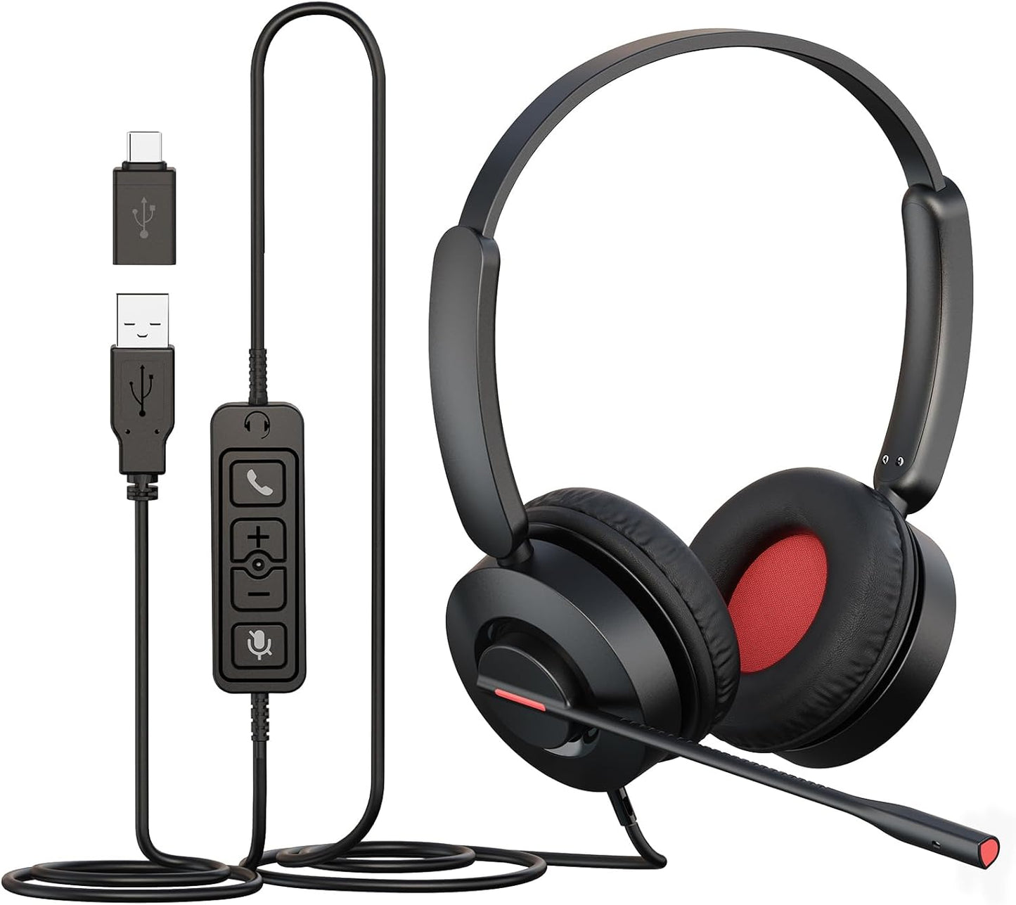 MAIRDI USB Headset with Microphone, USB-A/USB-C PC Headset with Mic Noise Cancelling, Wired Computer Headset with Mute for Laptop Business Work Home Office Call Centers Teams Zoom Comfort