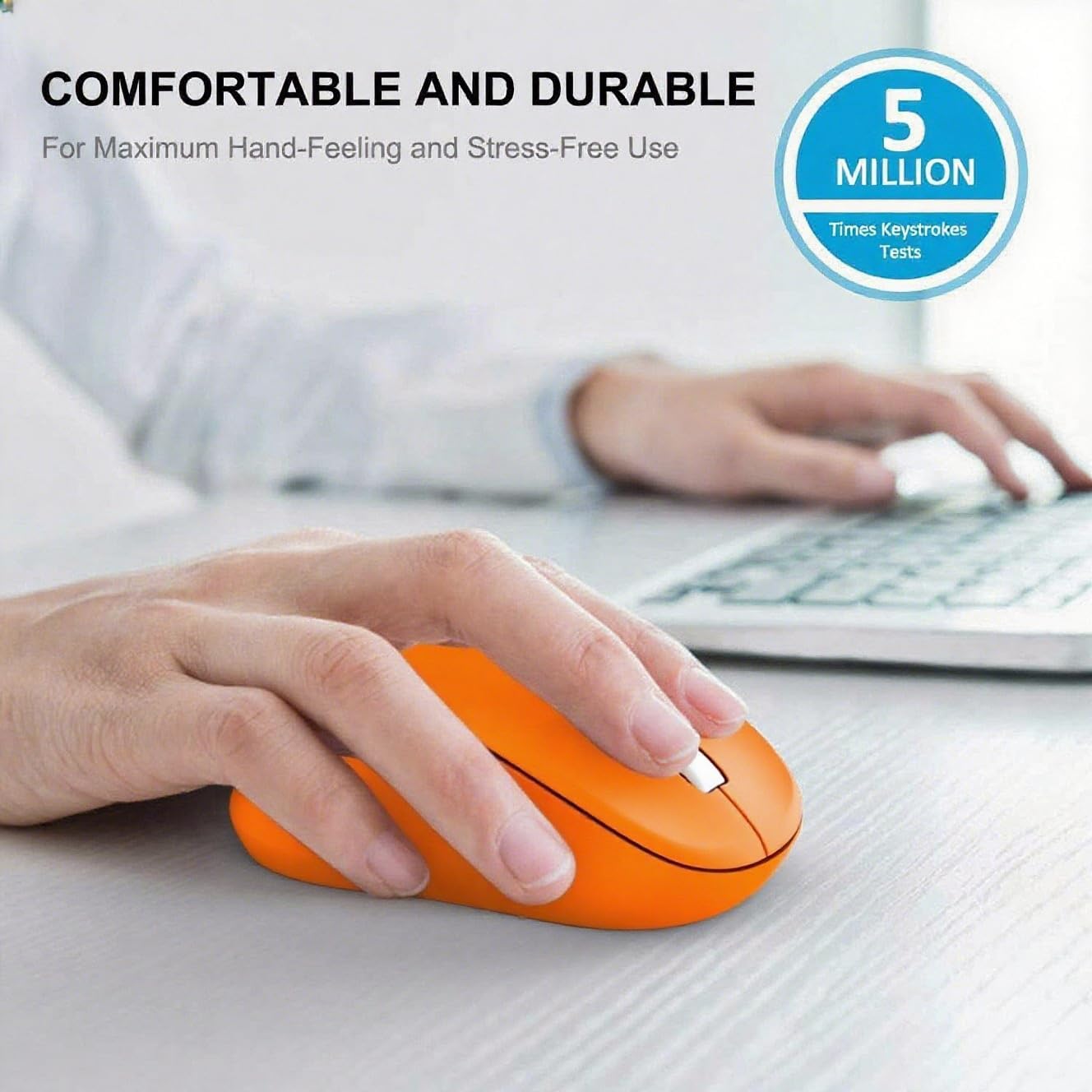 WisFox 2.4G Wireless Mouse for Laptop, Ergonomic Computer Mouse with USB Receiver and Type-C Adapter, 3 Adjustable Levels DPI, 6 Button Cordless Wireless Mice (Orange)