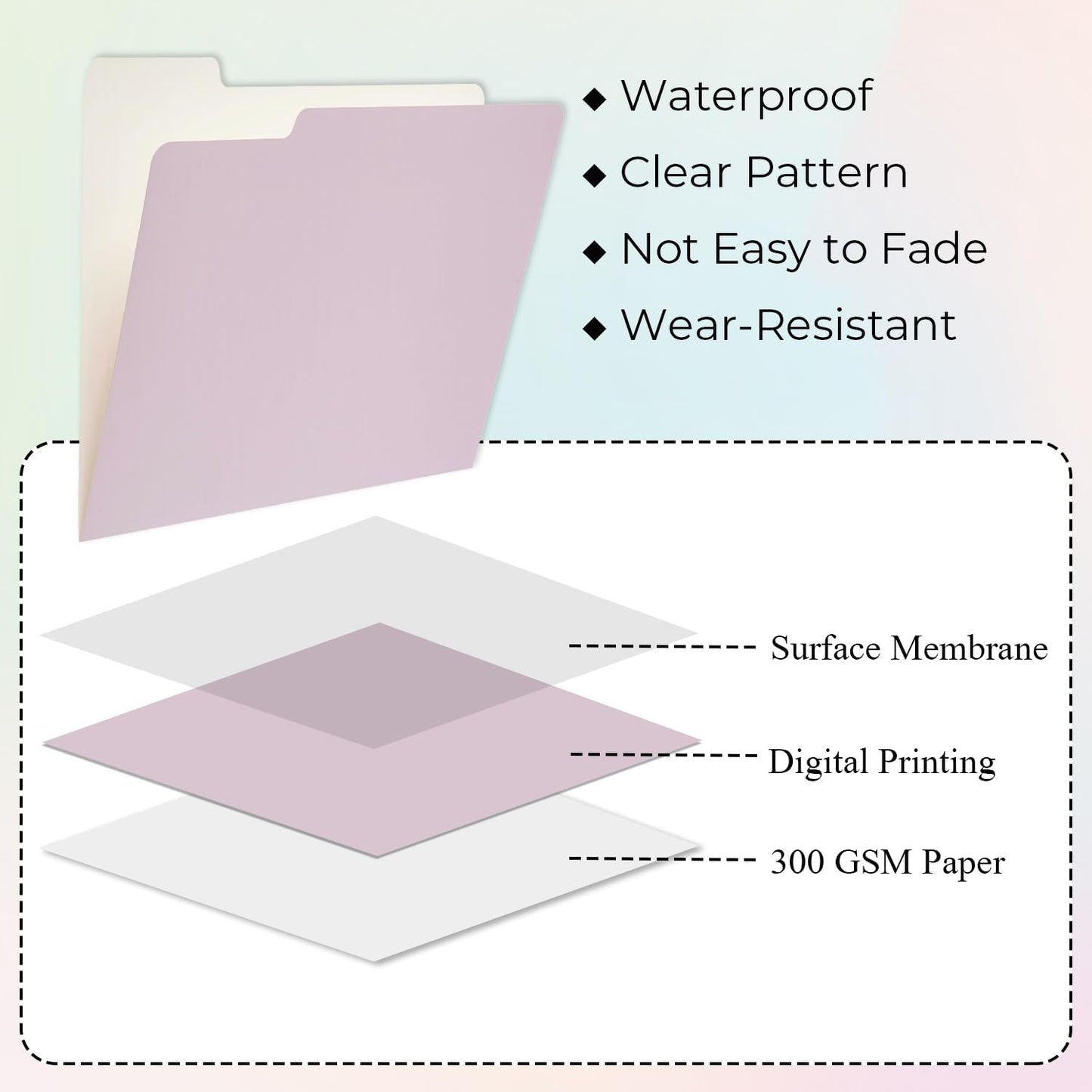 Y YOMA 12 Pack Colored File Folders Letter Size Gradient File Folder with 1/3-Cut Tab Cute Pretty Decorative Heavyweight Filing Folder File Organizers for Office School Home Desktop, Dusty Purple