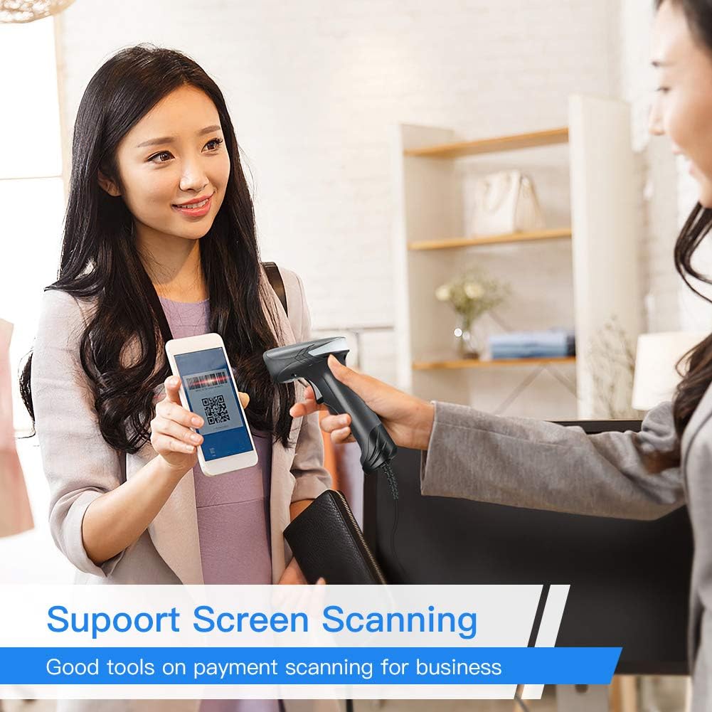 Eyoyo USB QR 2D Barcode Scanner, Handheld Wired Bar Code Reader PDF417 Data Matrix for Mobile Payment, Pos System, Supermarket Inventory Management, Plug and Play, Extra Long USB Cable