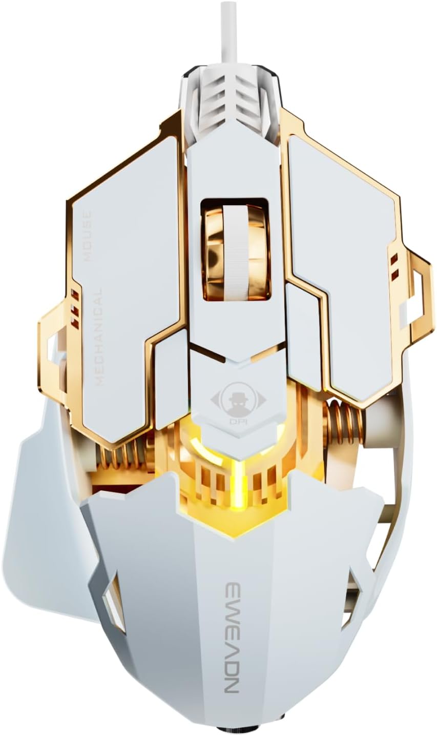 EWEADN G5 Wired Gaming Mouse, Ergonomic RGB Computer Mouse, 12800 Adjustable DPI, 9 Programmable Macro Buttons with Rapid Fire Key Compatible for PC/Laptop/Windows-White