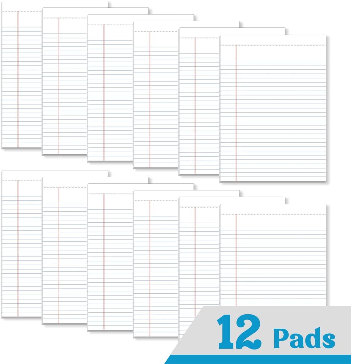 KAISA Legal Pads 8.5x11 inch Writing Pads, Wide Ruled Notepads Large Note Pads, White 50 Sheets 12 Pads,WT-MWT50W