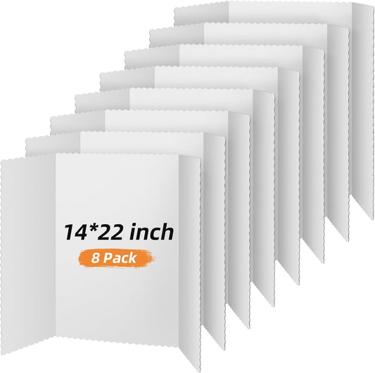 Henoyso 8 Pieces Tri Fold Poster Board Lightweight Fold Presentation Board for Science Fair Display(14 x 22 Inch,White)