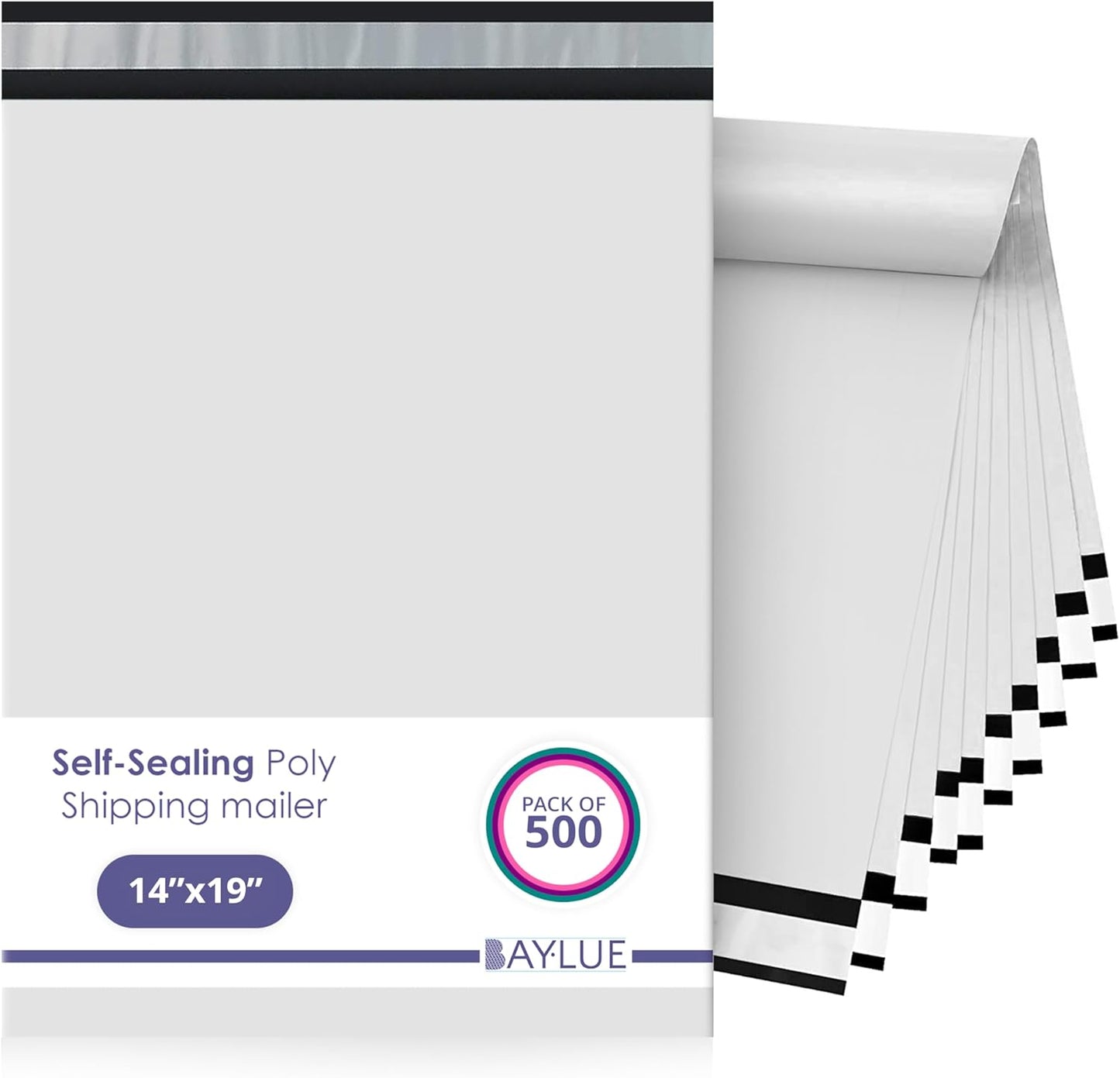 White Large Poly Mailers 14.5x19 Inch | Strong Adhesive Self-Seal Mailer Bag | Tear, Tamper, Water Resistant Shipping Envelopes | Thick Strong polymailer Bags | Clothing Shipping Bags | 500 Pcs Bulk