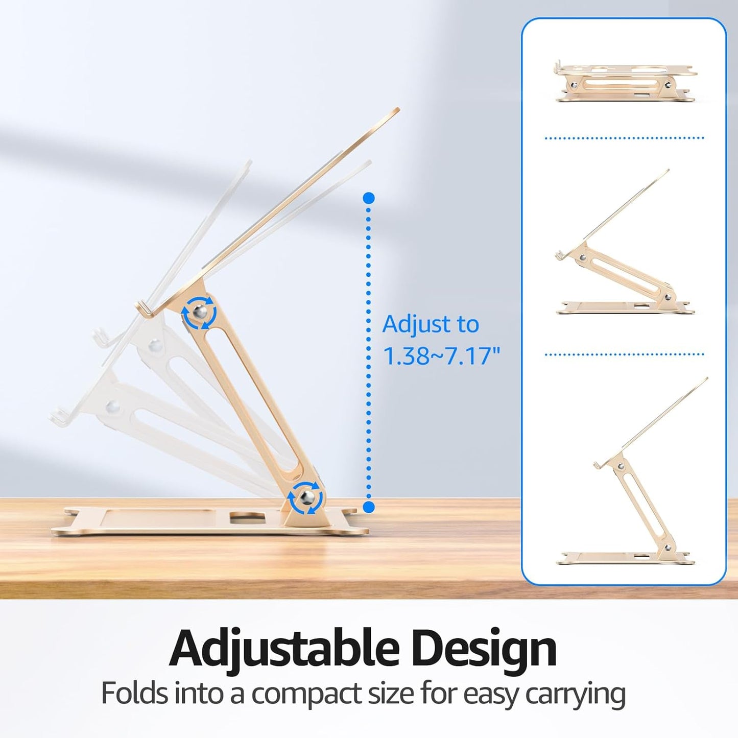 Urmust Laptop Notebook Stand Holder Adjustable Ultrabook Stand Riser Portable Compatible with MacBook Air Pro HP Dell XPS Lenovo All laptops 10-15.6"(Light Gold)