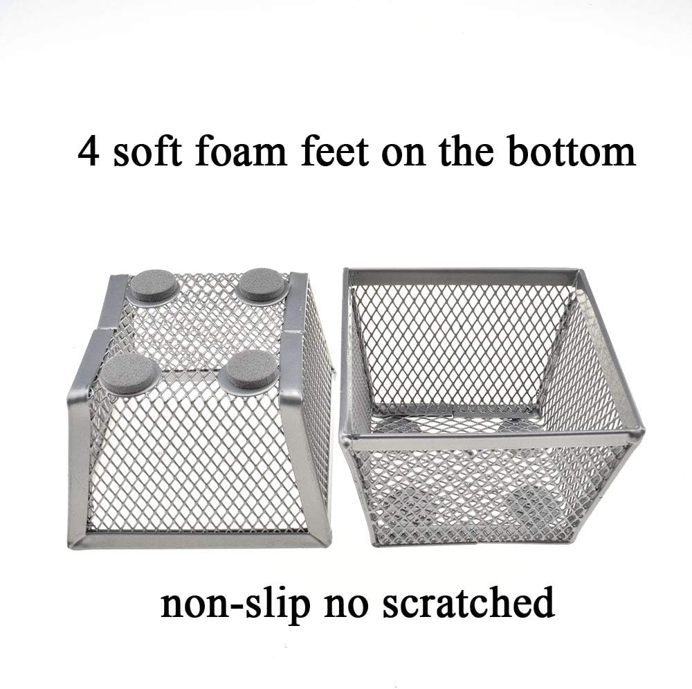 HAHIYO Stackable Paper Clip Mesh Holder cup 2.2" Height 2 Pack Silver Sturdy PaperClip Holder Container for Desk Drawer Organizer Collection for Home Office School Soft Foam Feet No Sharp Edges