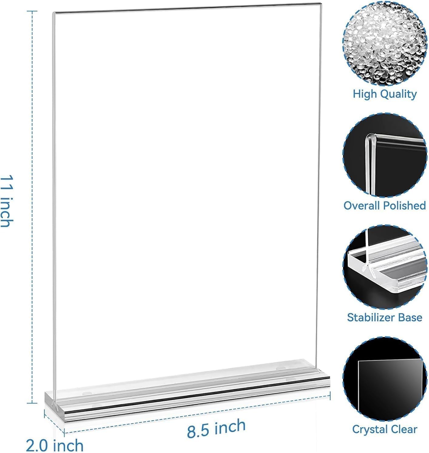 EHWINE Acrylic Sign Holder 8.5 x 11, 10 Pack Double-Sided Stand up Table Top Sign Holders, Clear Acrylic Picture Frame Menu Flyer Paper Holder Display Stand for Office Business Store Wedding Party