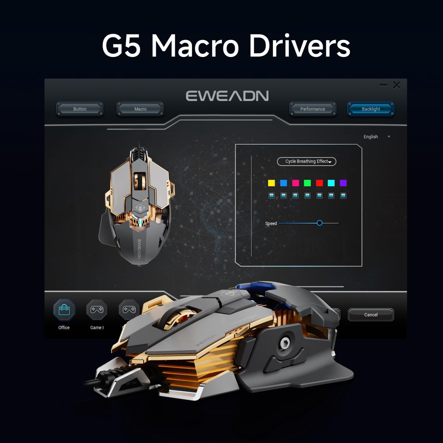 EWEADN G5 Wired Gaming Mouse, Ergonomic RGB Computer Mouse, 12800 Adjustable DPI, 9 Programmable Macro Buttons with Rapid Fire Key Compatible for PC/Laptop/Windows-Grey