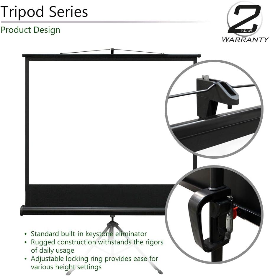 Elite Screens Tripod, 100-Inch 4:3 Portable Projector Screen with Stand– MaxWhite 2, 1.1 Gain, Adjustable Indoor Outdoor Pull Up Projection Screen for Home Theater, Office & Classroom, T100UWV1, Black