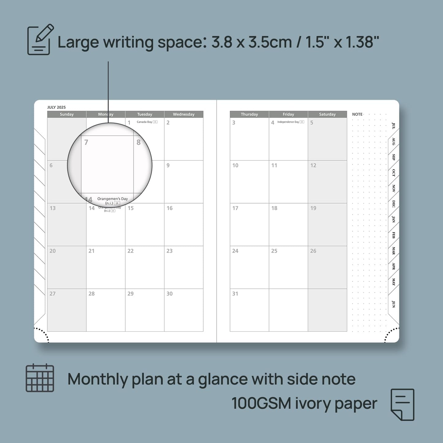 POPRUN Planner 2025-2026 (Medium 6.75''x 8.75''), Horizontal Weekly Notebook Jul.2025 - Jun.2026, Academic Appointment Book with Monthly Tabs, Leather Hardcover, Inner Pocket, 100 GSM - Aquamarine