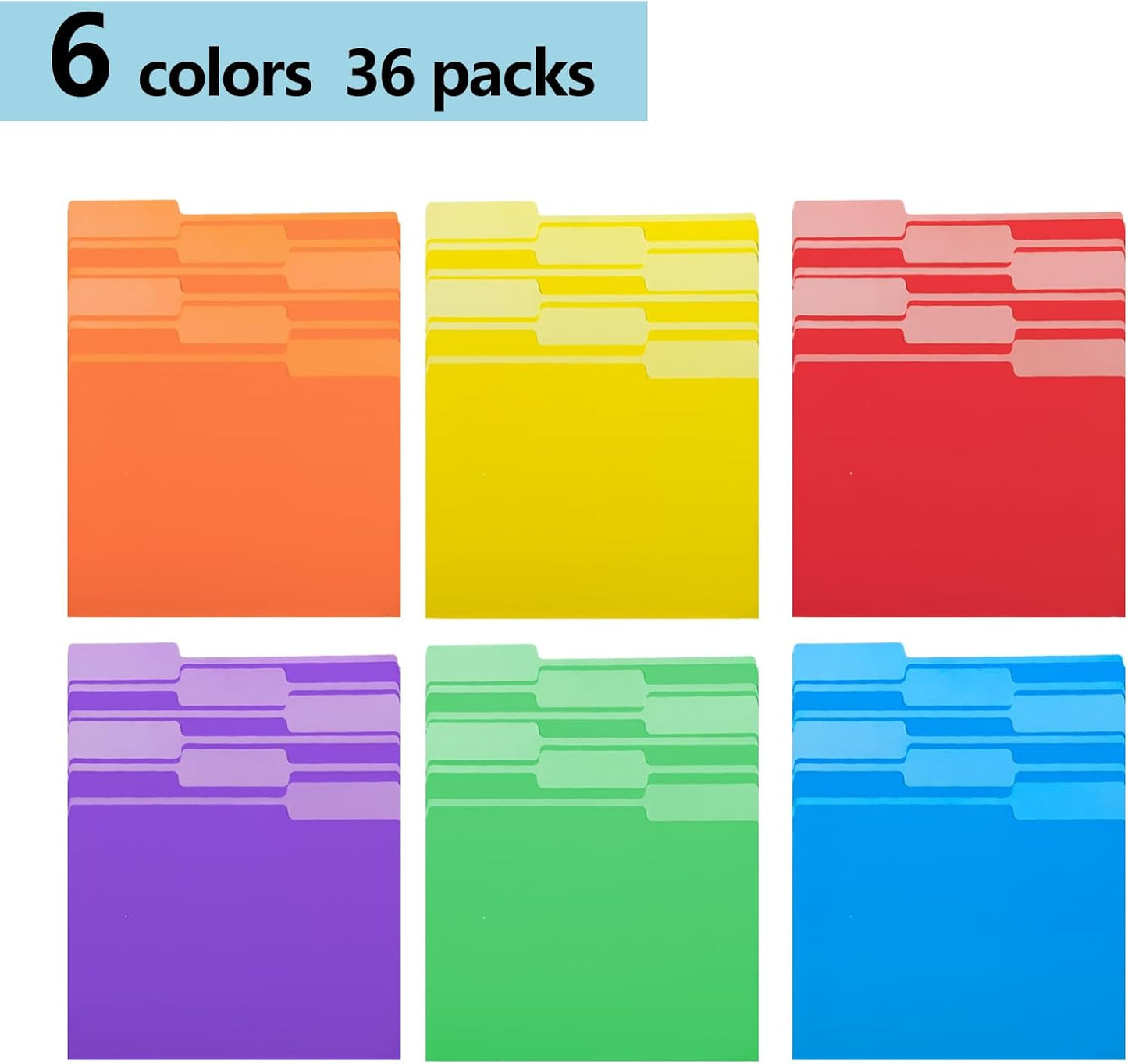 Premium Colored File Folders 8.5 x 11 Inch, Assorted 6 Colors Manila File Folders Letter Size for Office Classroom Use, 1/3 Cut Tab, Bulk 36 Pack