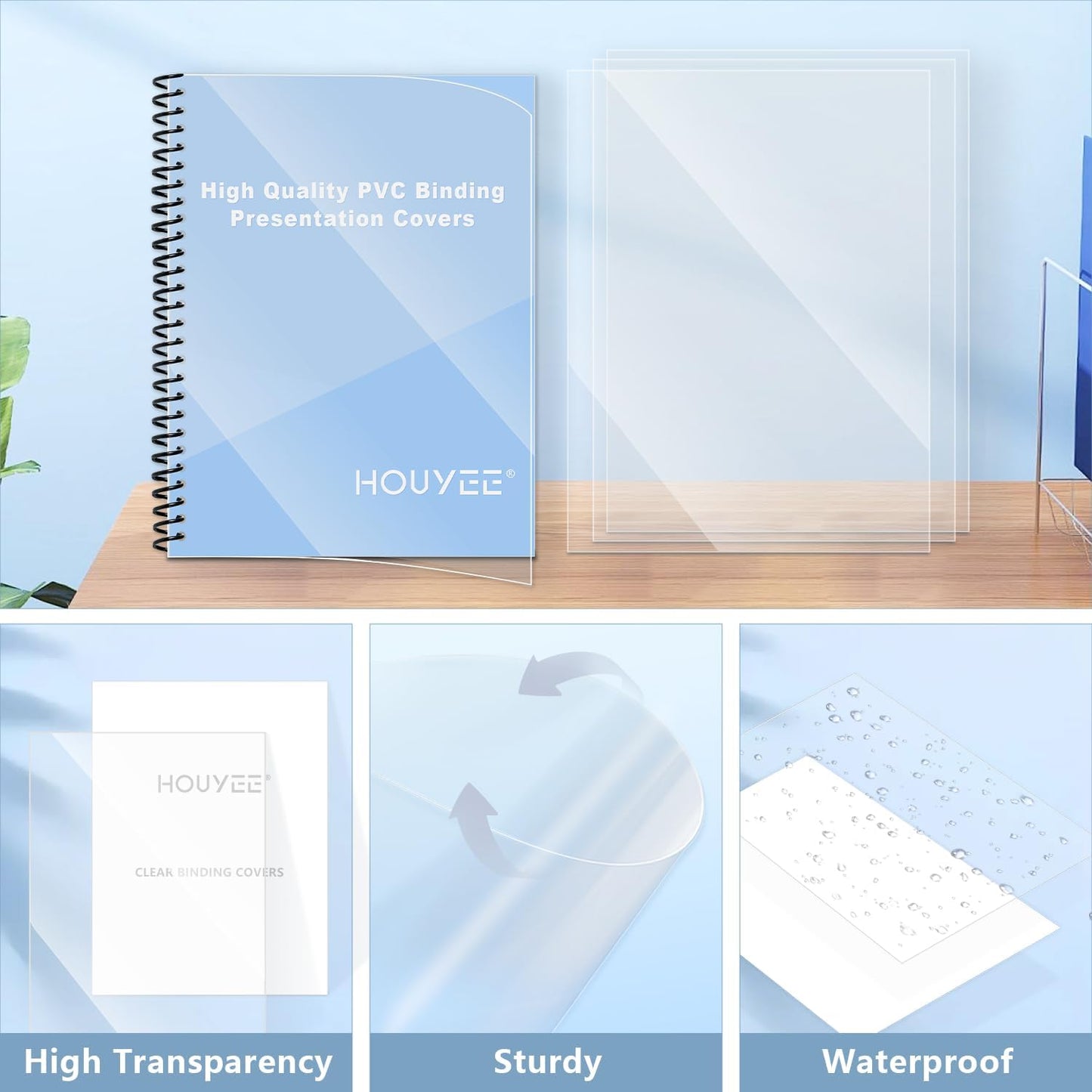 HOUYEE 100 Pack Clear Binding Presentation Covers, PVC Report Covers,12 Mil,8-1/2 x 11 Inches, Letter Size