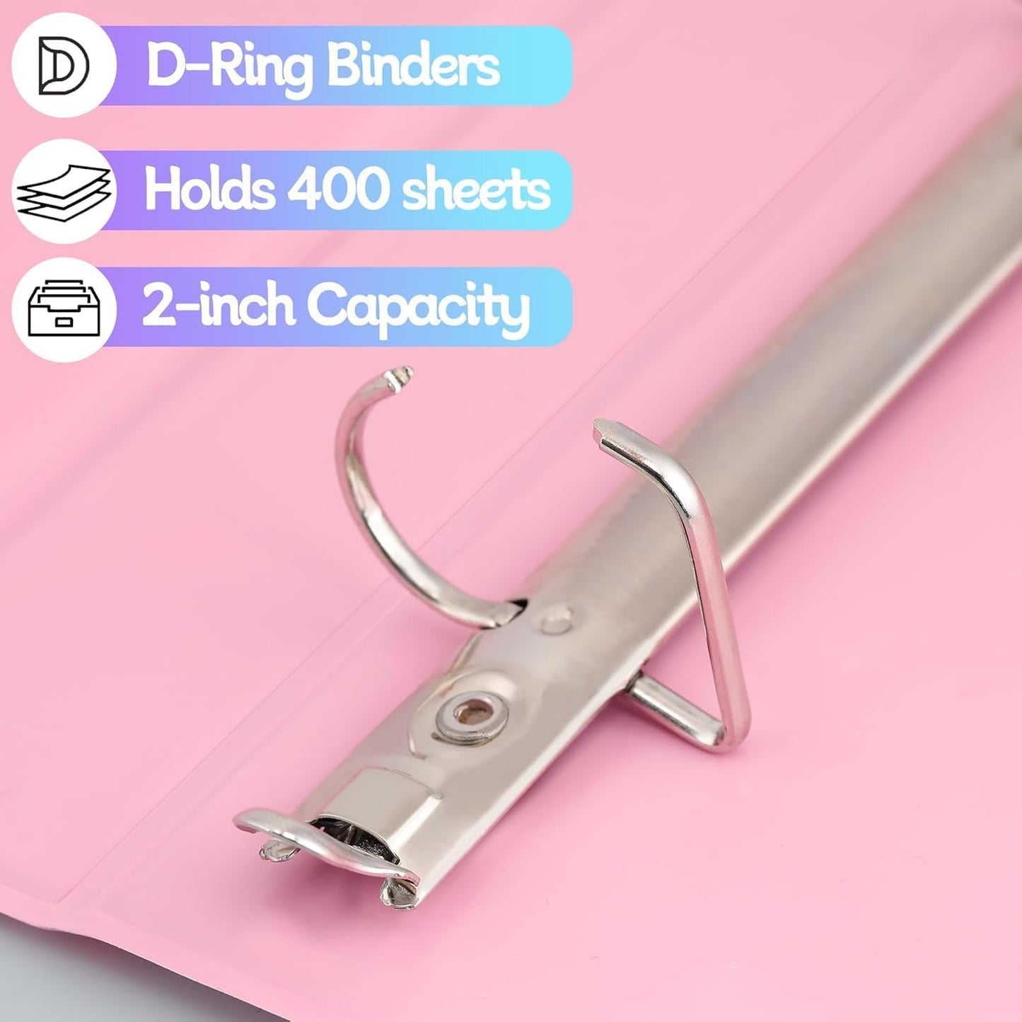 Zzrywuty Durable 3 Ring Binder, 2 Inch, Economy 4 Pack, Each Holds 400 Pages, D-Ring Presentation View Binders for Office, School, Home (Pink)
