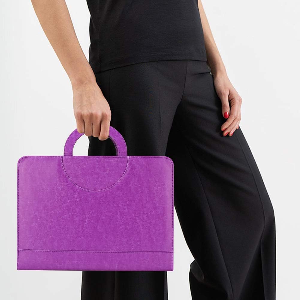 Darolin Zippered Leather Padfolio Portfolio with Hidden Handle and Clipboard, Business Conference Organizer Notepad Folder, Portfolio Bag, Padfolio for Women/Men (Purple)