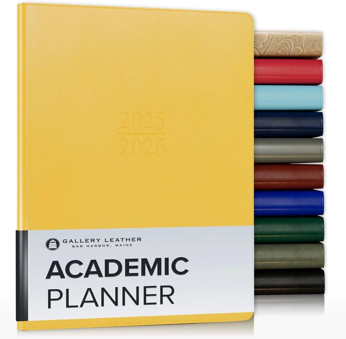 Gallery Leather Academic Planner 2025-2026, Teacher and Student Weekly Monthly Planner, Elegantly Bound Calendar with Gold-Gilded Page Edges, 18 Months - Caribbean Yellow - 9x7"