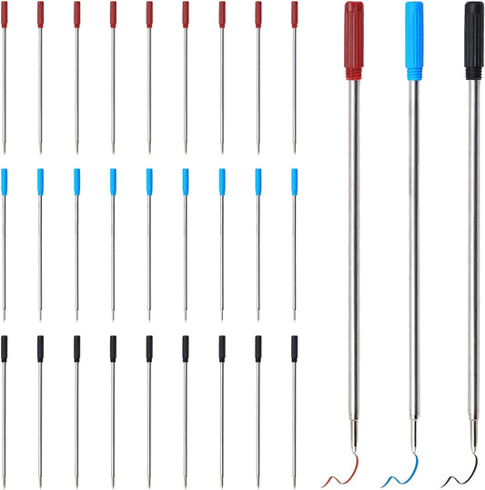 0.7 mm Ballpoint Ink Twist Pen Refills, 15 Pcs Medium Point Metal Smooth Writing Replaceable Ink Refill, Stationery Compatible for Cross Ballpoint Replacement (4.6in M) (Black+Red+Blue, 30)