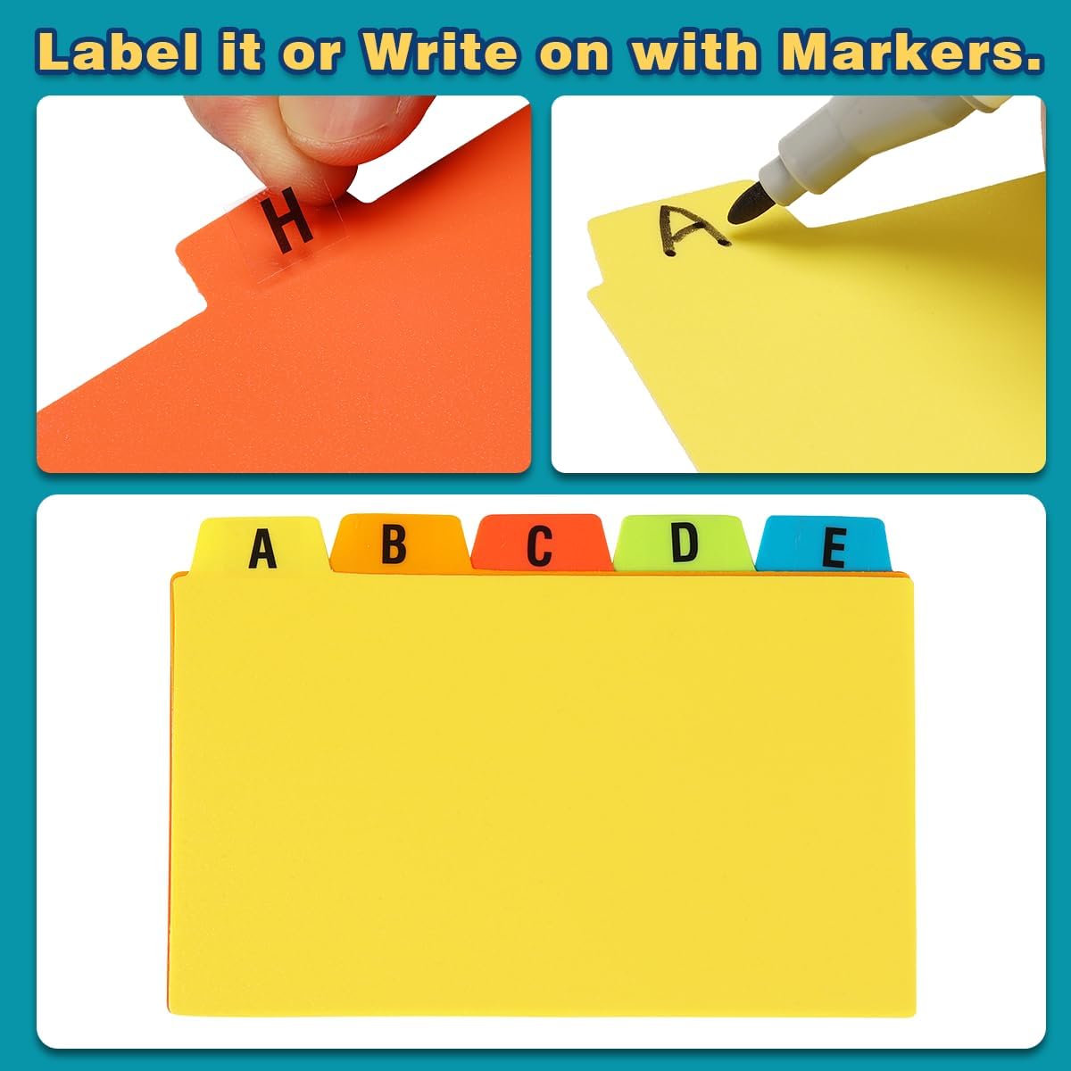Chell 3x5 Plastic Index Card Dividers, Heavyweight Poly Index Card Guides A-Z for Flash Cards and Recipe Cards, with Alphabetical/Blank Stickers, Pack of 25
