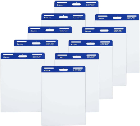 Comix Sticky Easel Pad, 25 x 30 Inches Flip Chart Paper for Teachers, Large Self Stick Easel Paper for Office School Classroom Supplies, 30 Sheets/Pad, 10 Pads/Pack