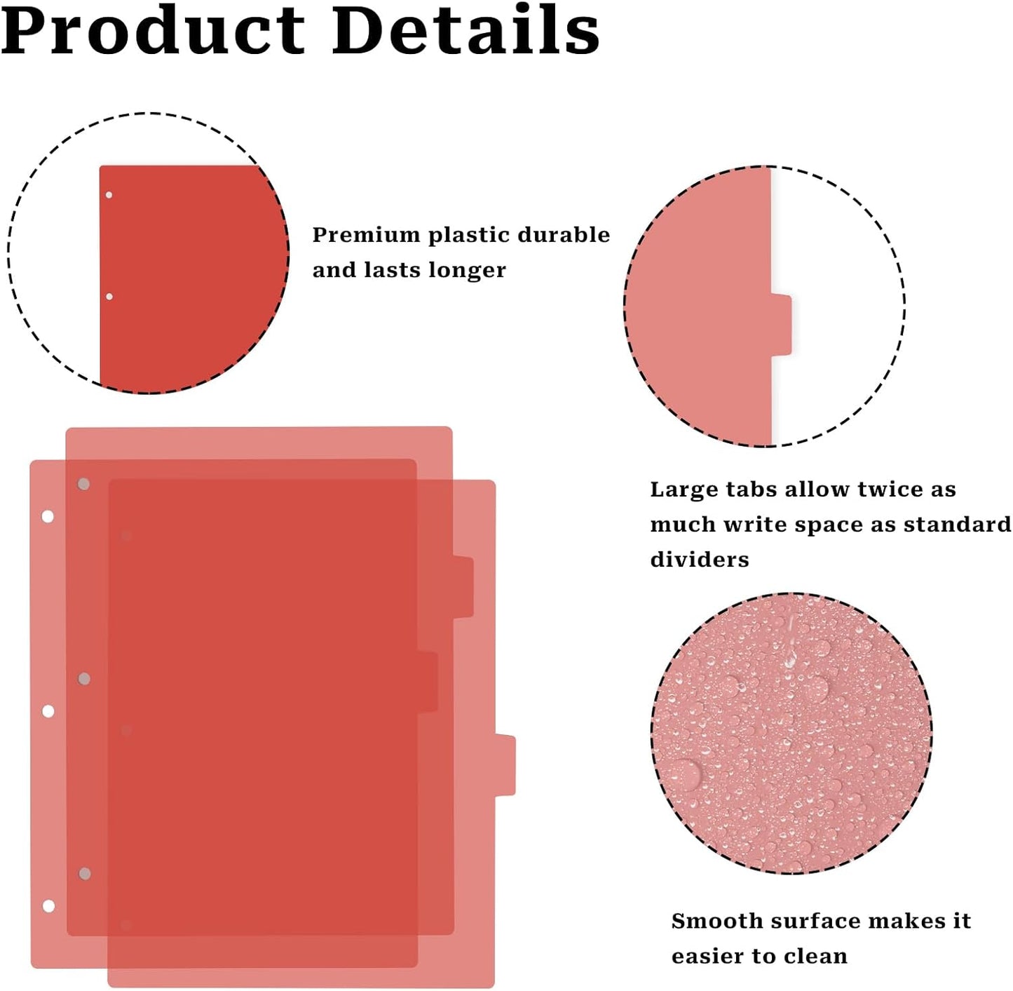 Dark Red Binder Dividers, 8-Tab Sturdy Plastic Dividers, Binder Dividers with Tabs, 3-Ring Binder Plastic Divider Set, Aesthetic Dividers for Binder, Suitable for Notebooks and Binders(Dark Red)