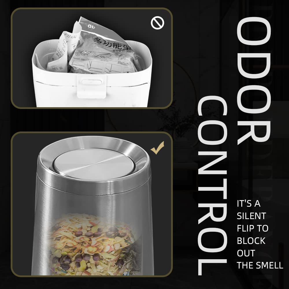 2.6Gallen Brushed Nickel Bathroom Trash Can with Lid, Stainless Steel Garbage Can with Flipping Lid,for Bathroom, Kitchen,Living Room,Bedroom,Hotel (Silver)