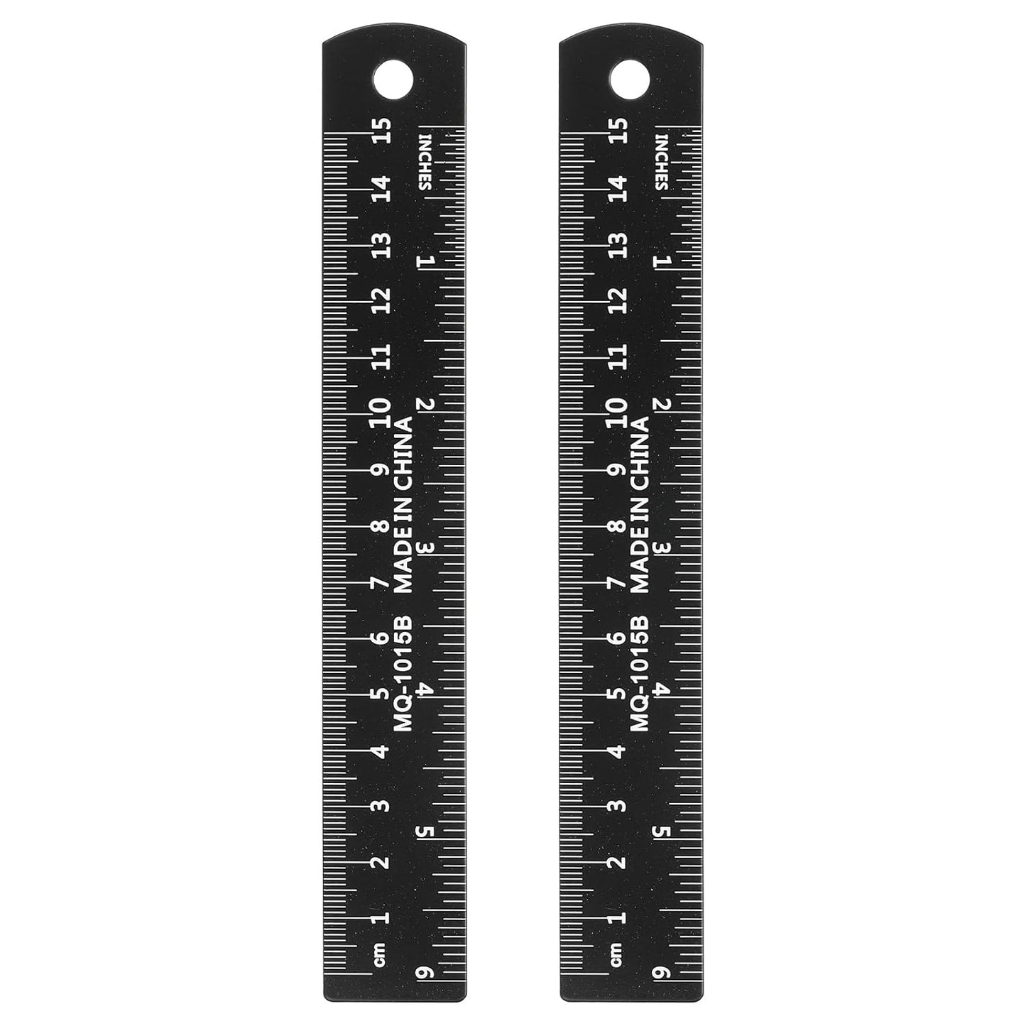 HARFINGTON 2pcs Metal Straight Ruler 15cm Metric SAE Aluminum Alloy Measuring Rulers Scale Tool with Hole for Measure Study Reading Classroom Office, Black