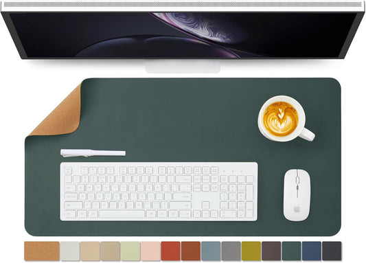 Cork Desk Mat - Dual-Sided Desk Pad for Office and Home - Desk Organization and Accessories - Ideal for Large Mouse Pad and Desk Mats on Top of Desks(Dark Green,27.6"x 13.8")