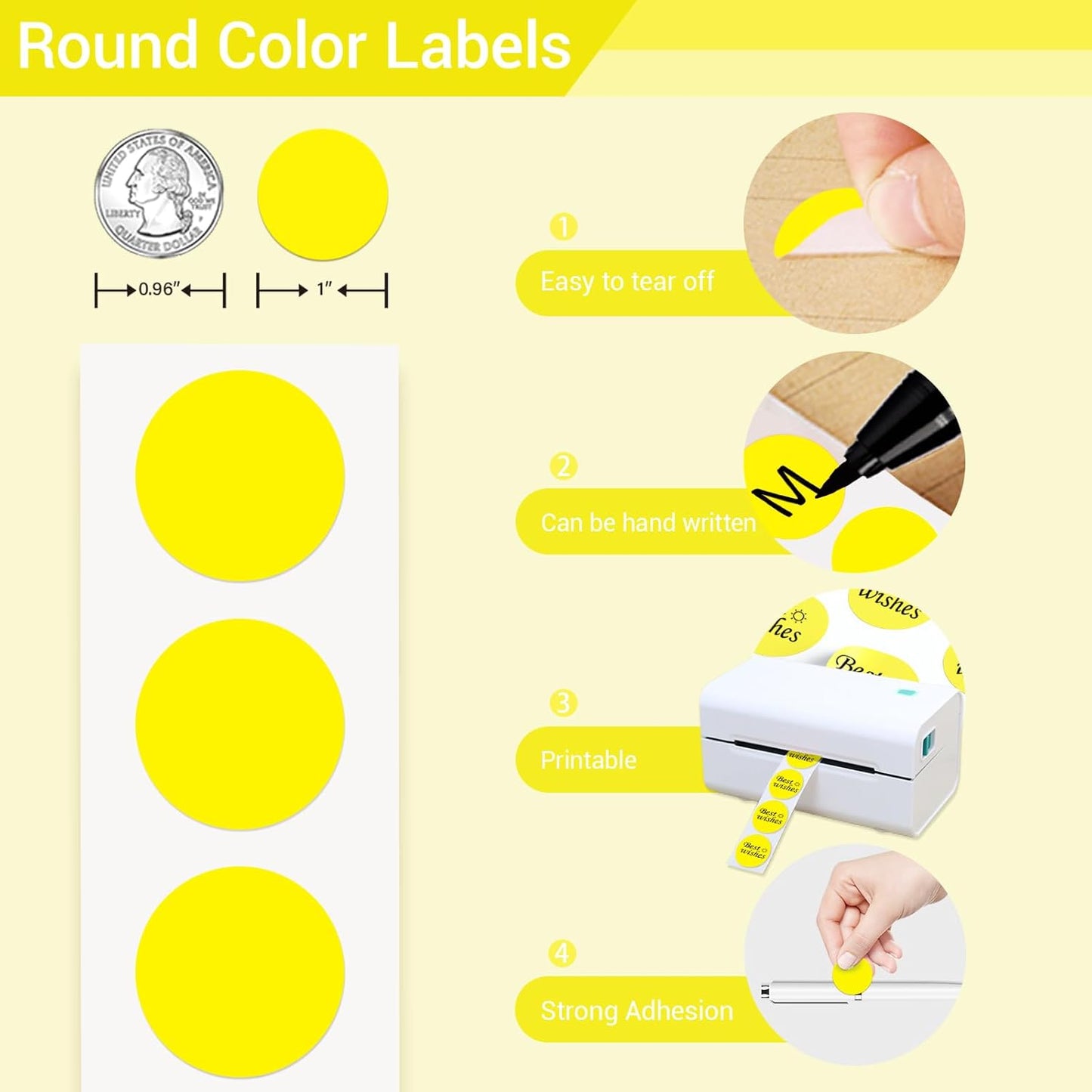 1 Inch Circle Dot Stickers 1000 PCS Color Coding Thermal Labels Dots Writable Printable Small Round Stickers for Office, Classroom, Inventory, Garage, Organizing Storage, DIY, Yellow