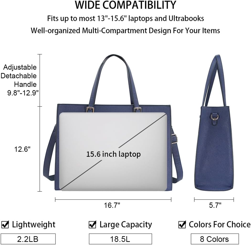 Laptop Bag for Women Waterproof Lightweight Leather 15.6 Inch Computer Tote Bag Business Office Briefcase Large Capacity Handbag Shoulder Bag Professional Office Work Bag Blue