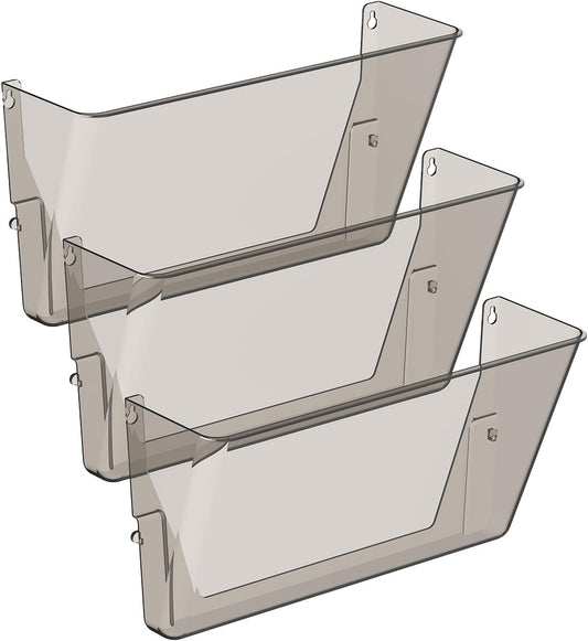 Clear Acrylic Single Pocket, Plastic Hanging Wall Mount File Holder for Office Home (Gray, pack3)