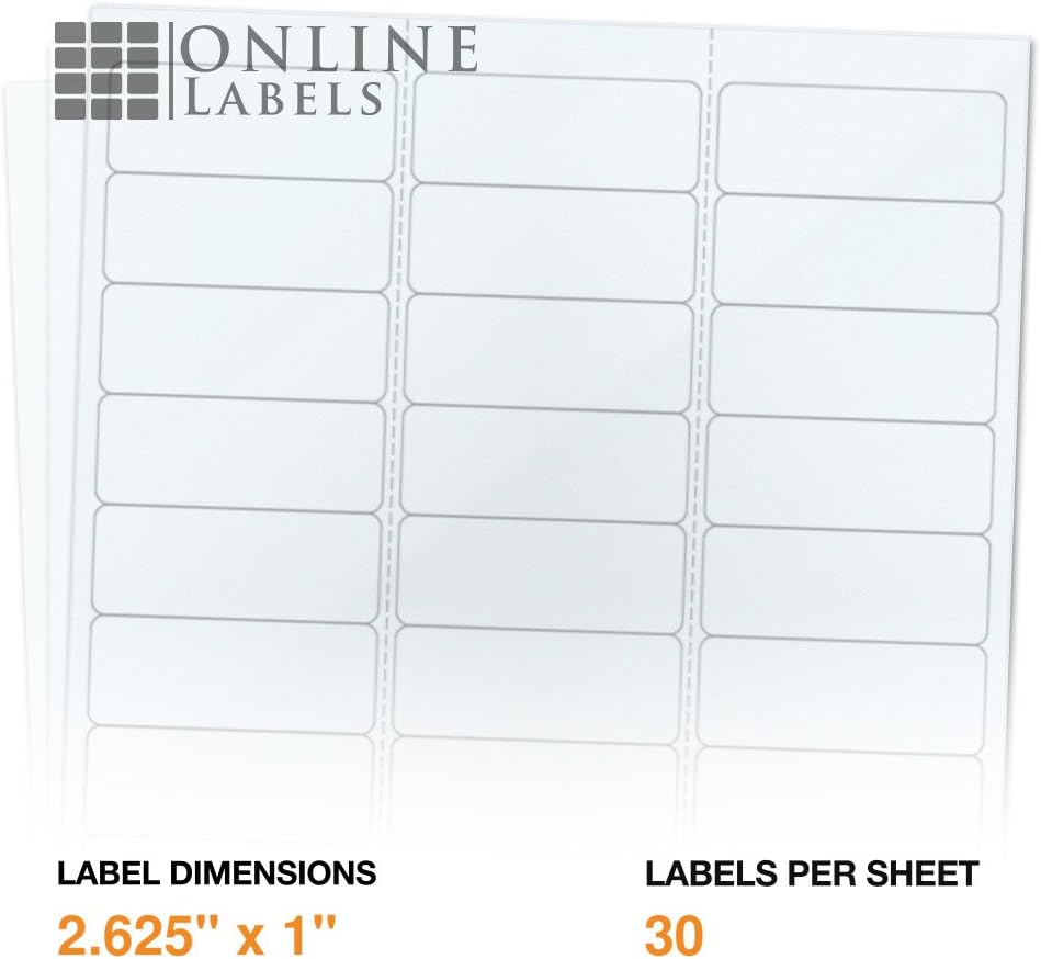 2.625" x 1" Waterproof Clear Gloss Address Labels - Pack of 3,000 Transparent Labels, 100 Sheets - Compatible with Laser Printers, OL875CL, OnlineLabels