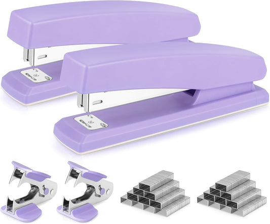 Deli Stapler, Desktop Stapler, 2 Pack, Office Stapler, 25 Sheet Capacity, Includes 2000 Staples and 2 Staple Removers, 2 Pack,Purple
