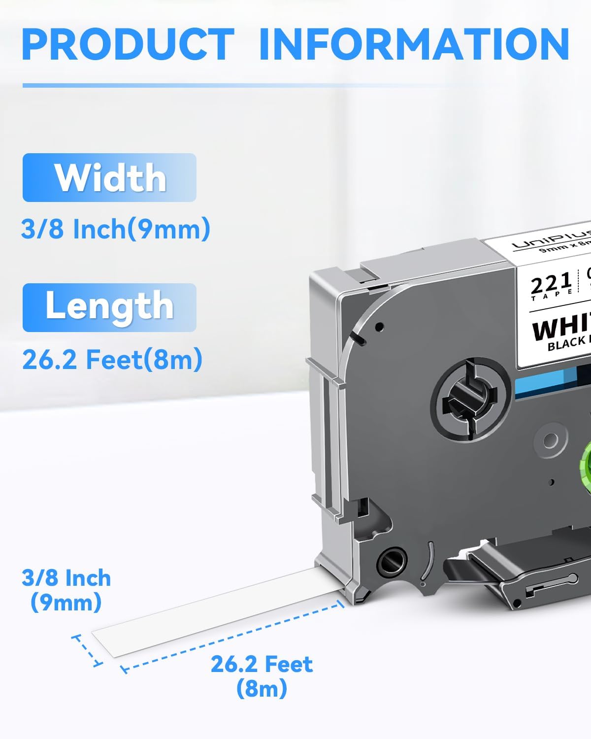 Compatible for Brother Tze-221 Tze-121 Tze-421 Tze-521 Tze-621 Tze-721 Tz Tape 9mm 0.35" Laminated Tape Label Maker Tape for P Touch PTD200 PTD210 PTH110 PTD220 PTD600 PTD400AD, 6-Pack