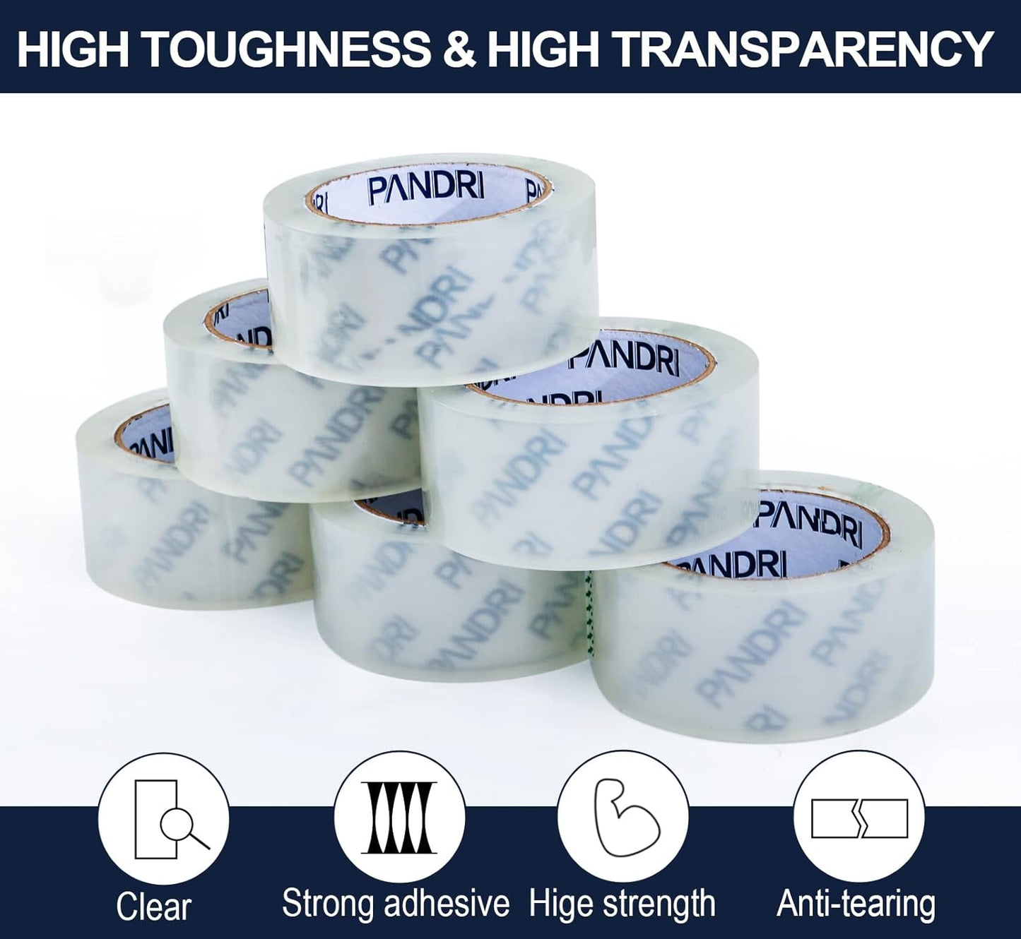 PANDRI Packing Tape, 36 Rolls Heavy Duty Clear Packaging Tape for Shipping Packaging Moving Sealing, 2 inches Wide, 65 Yards Per Roll, Total 2340 Yards