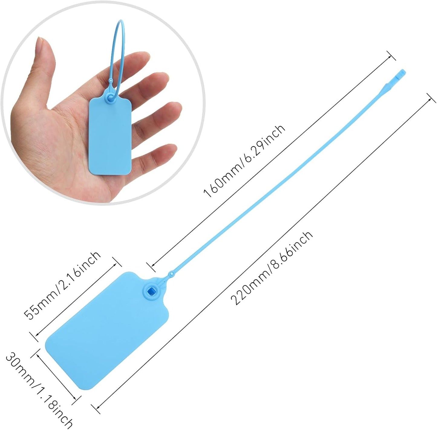 100 Blue Blank Plastic Tags for Labeling Waterproof Hanging Labels Writable Tags Seal Plastic Marking Label for Clothes Bags Keys Inventory with One Marker Pen