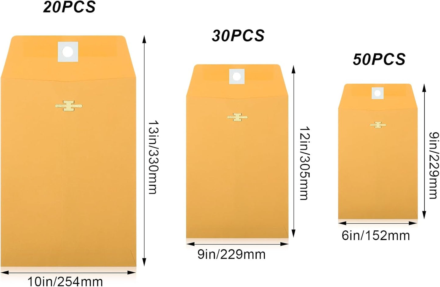 Zonon 100 Pieces 3 Sizes Clasp Envelopes Kraft Paper Catalog Clasp Envelope with Clasp Closure for Filing, Storing, Privacy Ensuring or Mailing Documents (10 x 13 Inch, 9 x 12 Inch, 6 x 9 Inch)