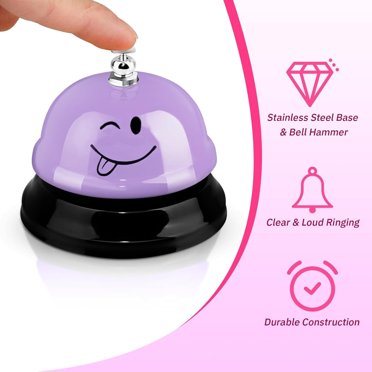 Hotop 3 Pcs Desk Bell for Service Funny Front Desk Smile Face Metal Ringer Call Bell for Kitchen Hotel Restaurant Classroom(Smile Face,Macaron Pink, Blue, Purple)