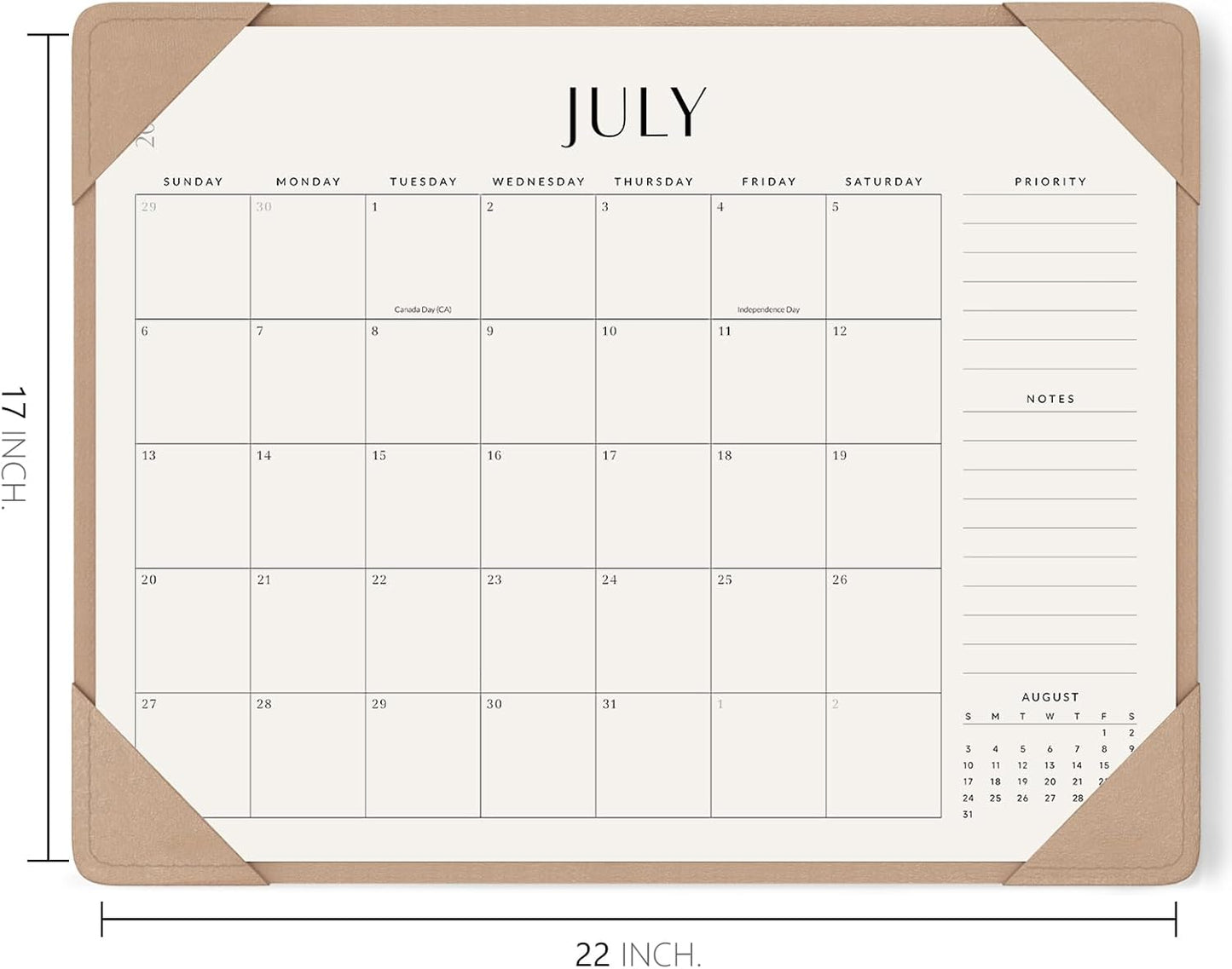 Jotsome Desk Calendar 2025-2026 with Desktop Mat, Large Academic Desk Pad Calendar From July 2025 to December 2026 22x17 inch, Desk Blotter Calendar for Home Office and School, Easy Planning, Apricot