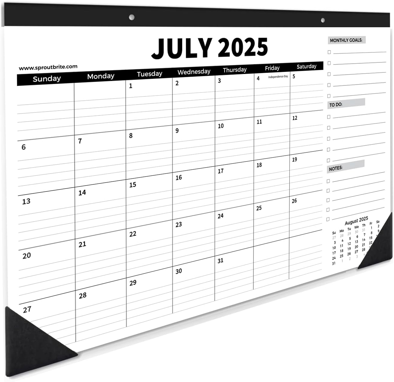 Sproutbrite 18 Month Desk Calendar 17" x 11.5" Medium Size Desktop Monthly Planner with To-Do List and Notes, Home, Office School Desk Calendar (July 1 PACK)
