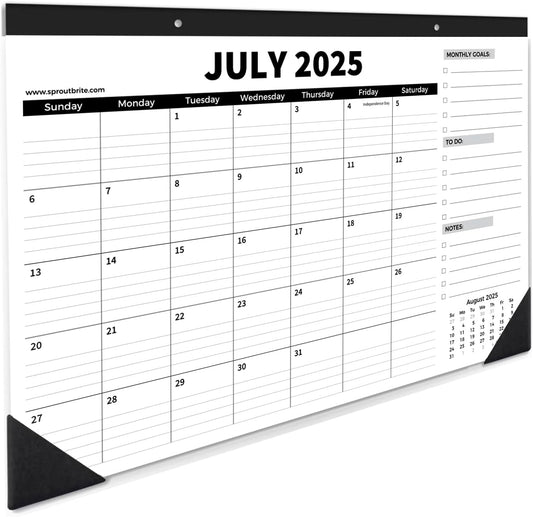 Sproutbrite 18 Month Desk Calendar 17" x 11.5" Medium Size Desktop Monthly Planner with To-Do List and Notes, Home, Office School Desk Calendar (July 1 PACK)