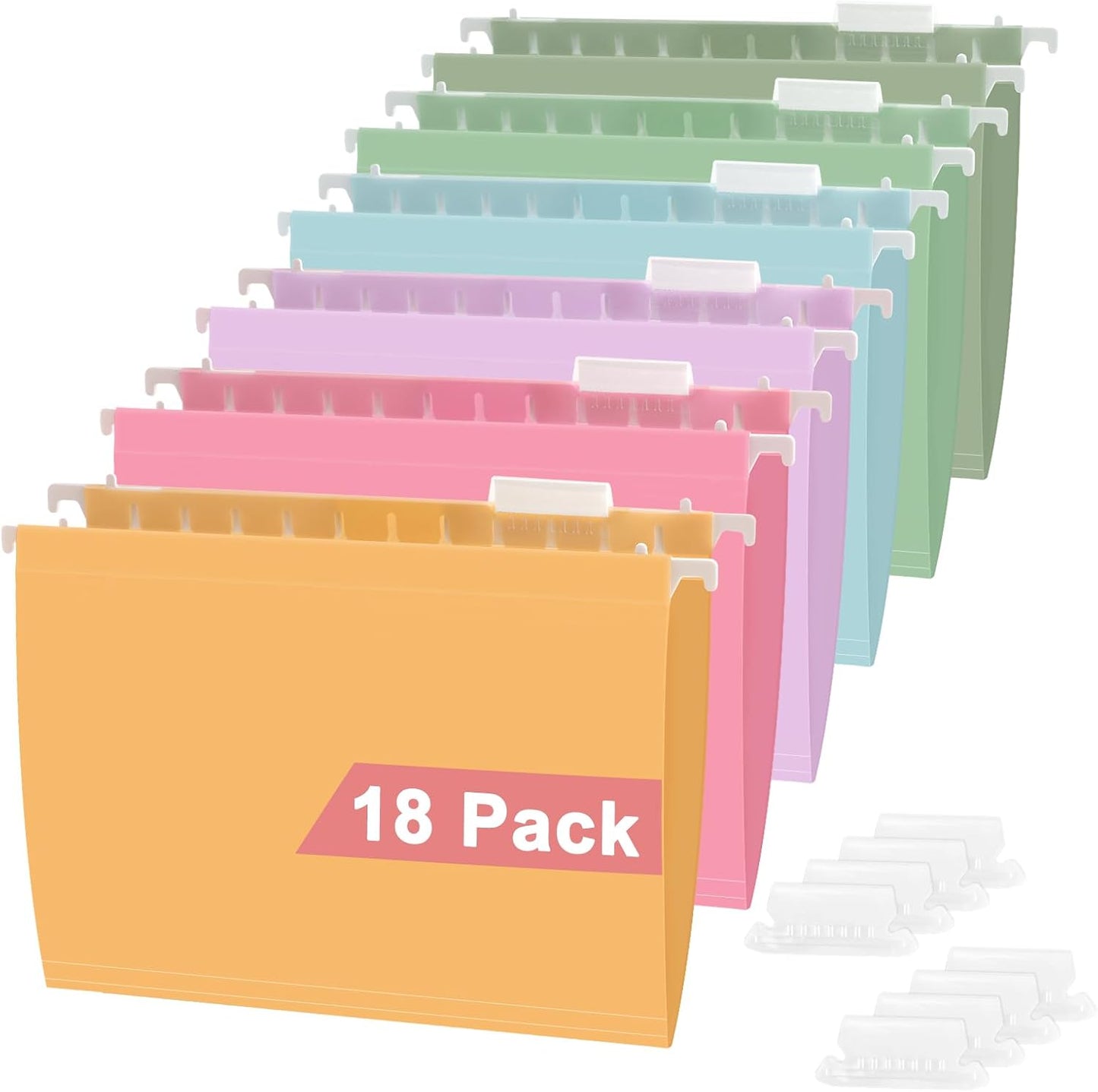 Pastel Plastic Hanging File Folders,Letter Size,18 Pack Reinforced Hang Folder,Standard File Folders for Filing Cabinet,Plastic Hanging Folders,1/5-Cut Tabs,Designed for Home and Office
