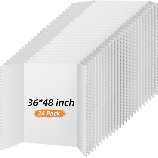 Ctosree 24 Pcs Tri Fold Board Bulk, Science Fair Project Board,Lightweight Presentation Trifold Display Poster Board, Single Wall(36 x 48 Inch,White)