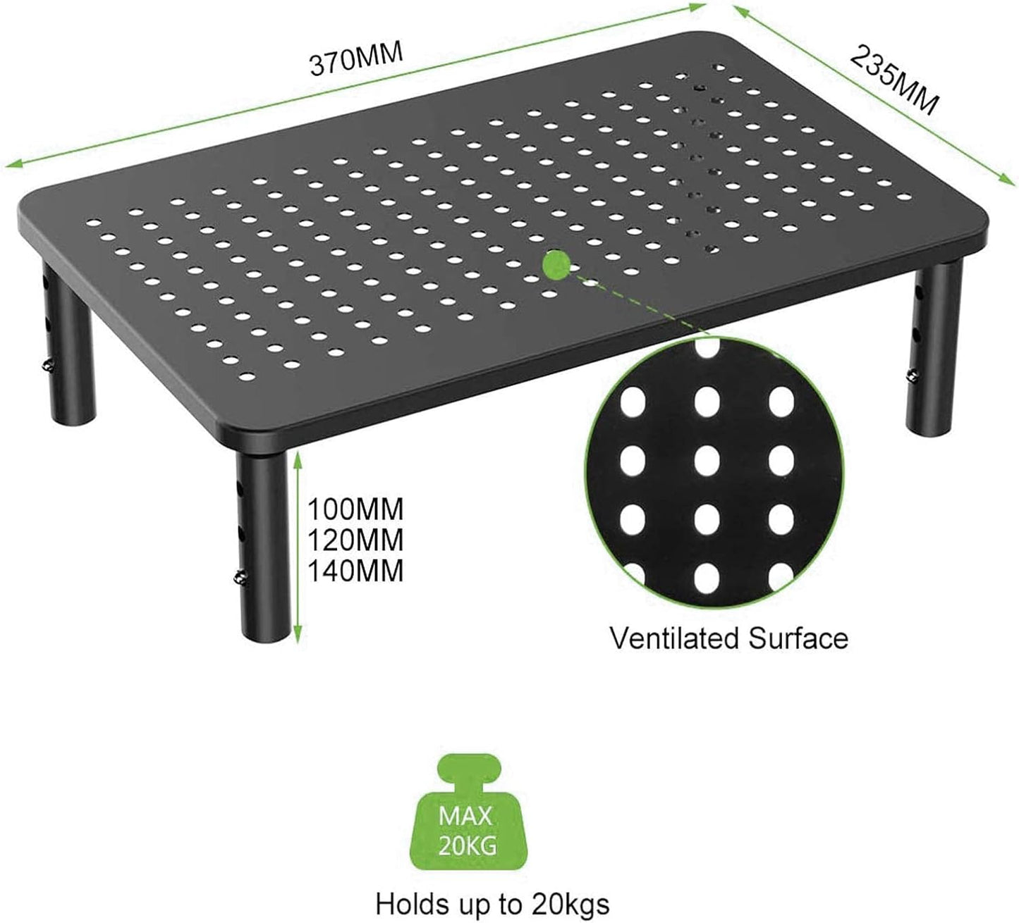 Bracwiser Monitor Stand Riser,3 Level Height Adjustable Desktop monitor stand for Computer, Laptop, Printer, Notebook with Vented Metal Platform 370X235MM 2 Packs,Black