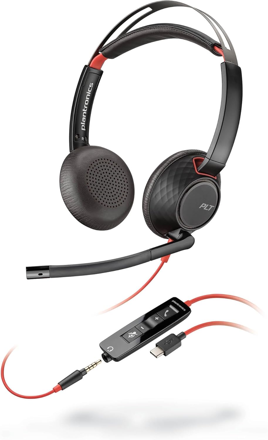 Poly Blackwire 5220 Wired Headset (Plantronics) Flexible Noise-Canceling Boom Mic Ergonomic Design - PC/Mac, Mobile via USB-C, USB-A, 3.5mm - Works w/Teams, Zoom - Amazon Exclusive (9P7X6AA)