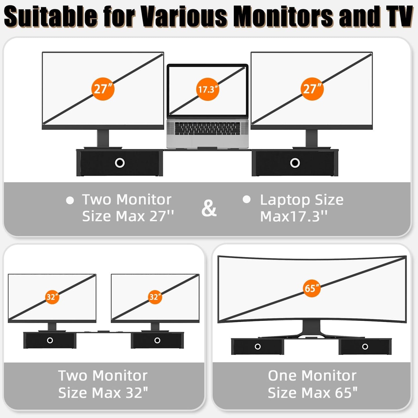WESTREE Monitor Stand Riser with Adjustable Laptop Stand Riser, Steel Frame Dual Monitor Stand with Two Drawers for 2 Monitors, Desktop Oraganizer Stand for Computer,Laptop,Screen