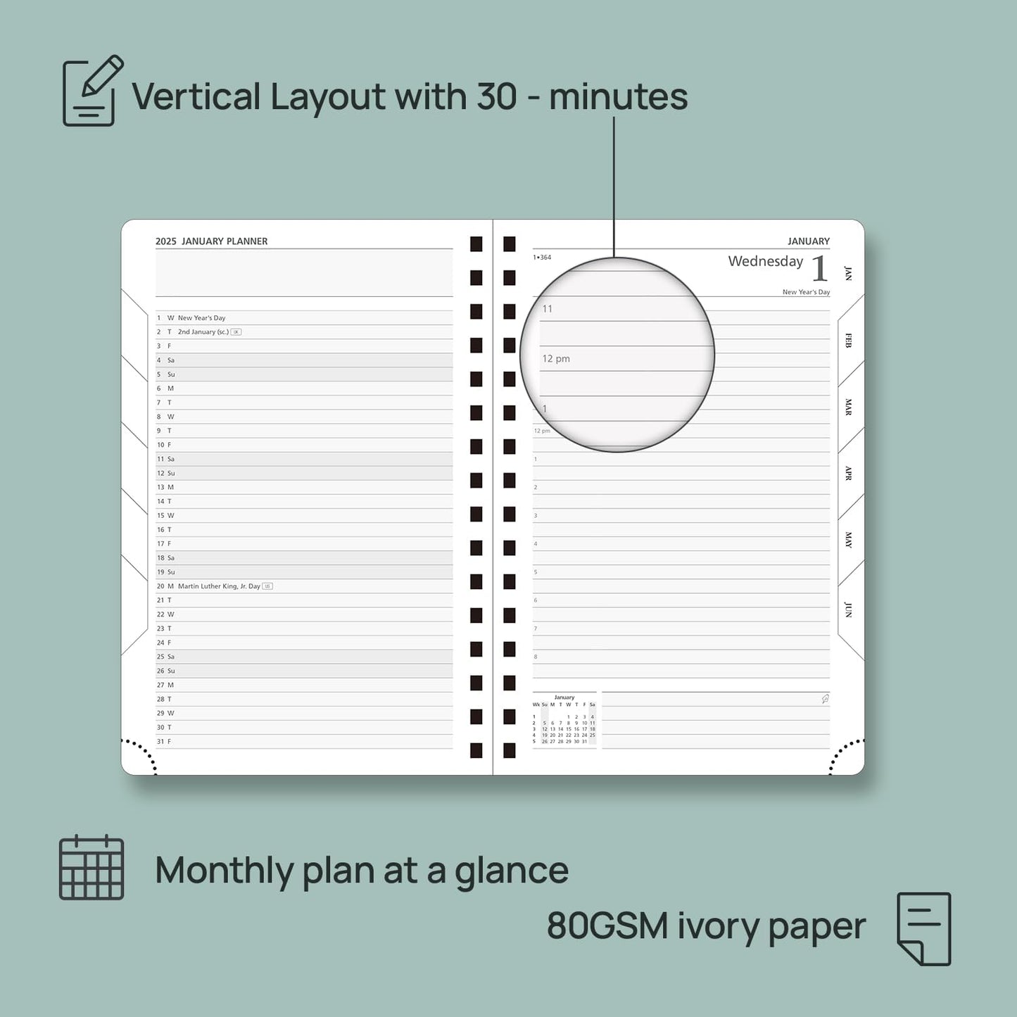 POPRUN Academic Daily Planner 2025-2026 One Page A Day - [5.75" x 8.5"- Spiral Hard Cover], Appointment Book (July 2025 - June 2026) with Monthly Calendar - Burgundy