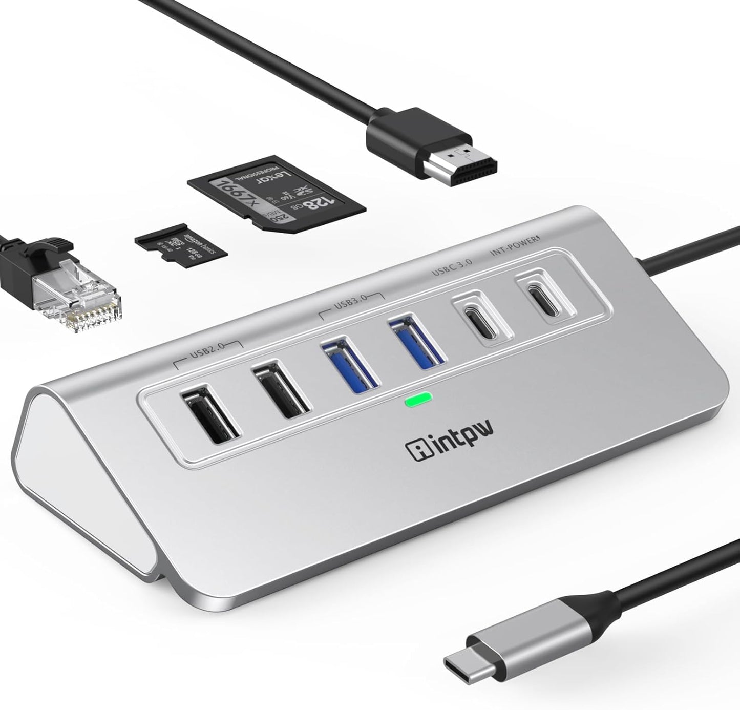 USB C Hub, 10-in-1 USB Docking Station, Aluminum USB to Ethernet Adapter with 4K HDMI, PD 100W, 1Gbps Ethernet, USB-C and 2 USB A 3.0 5Gbps, 2 USB 2.0, SD/TF Slot for MacBook Air/Pro, iPad